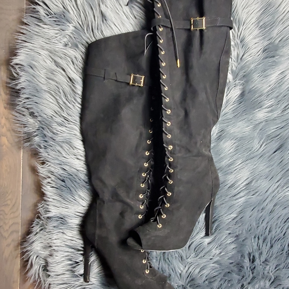 Open Toe Knee High Boots
